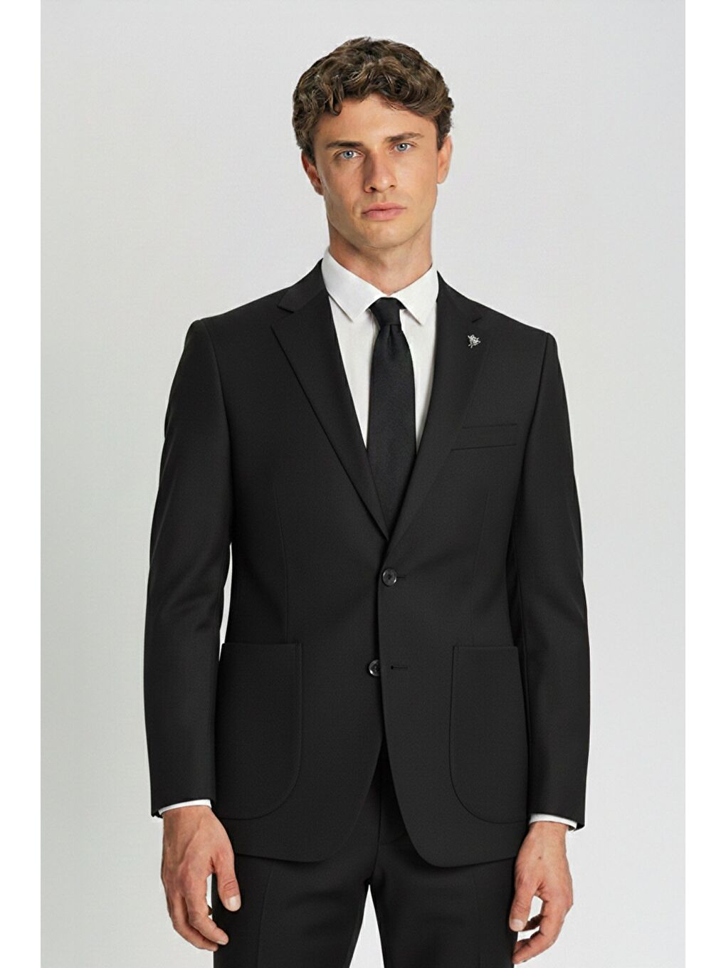 Siyah Slim Fit Çizgili Mono Yaka 6 Drop Erkek Takım Elbise