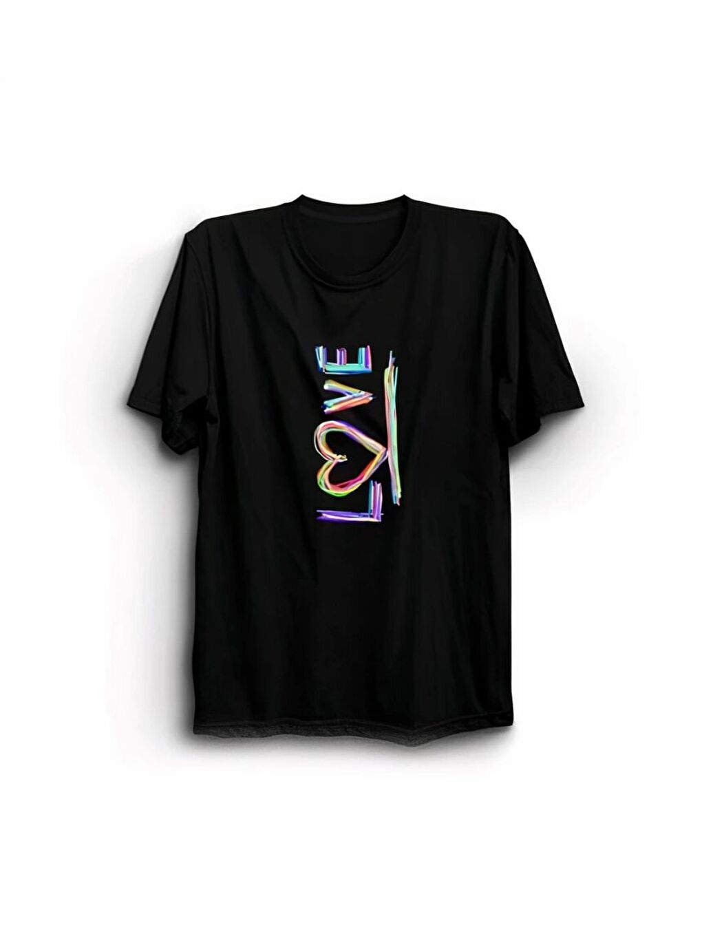 Sevgililer Günü İçin Özel Tasarım Love Baskılı T-shirt - Siyah
