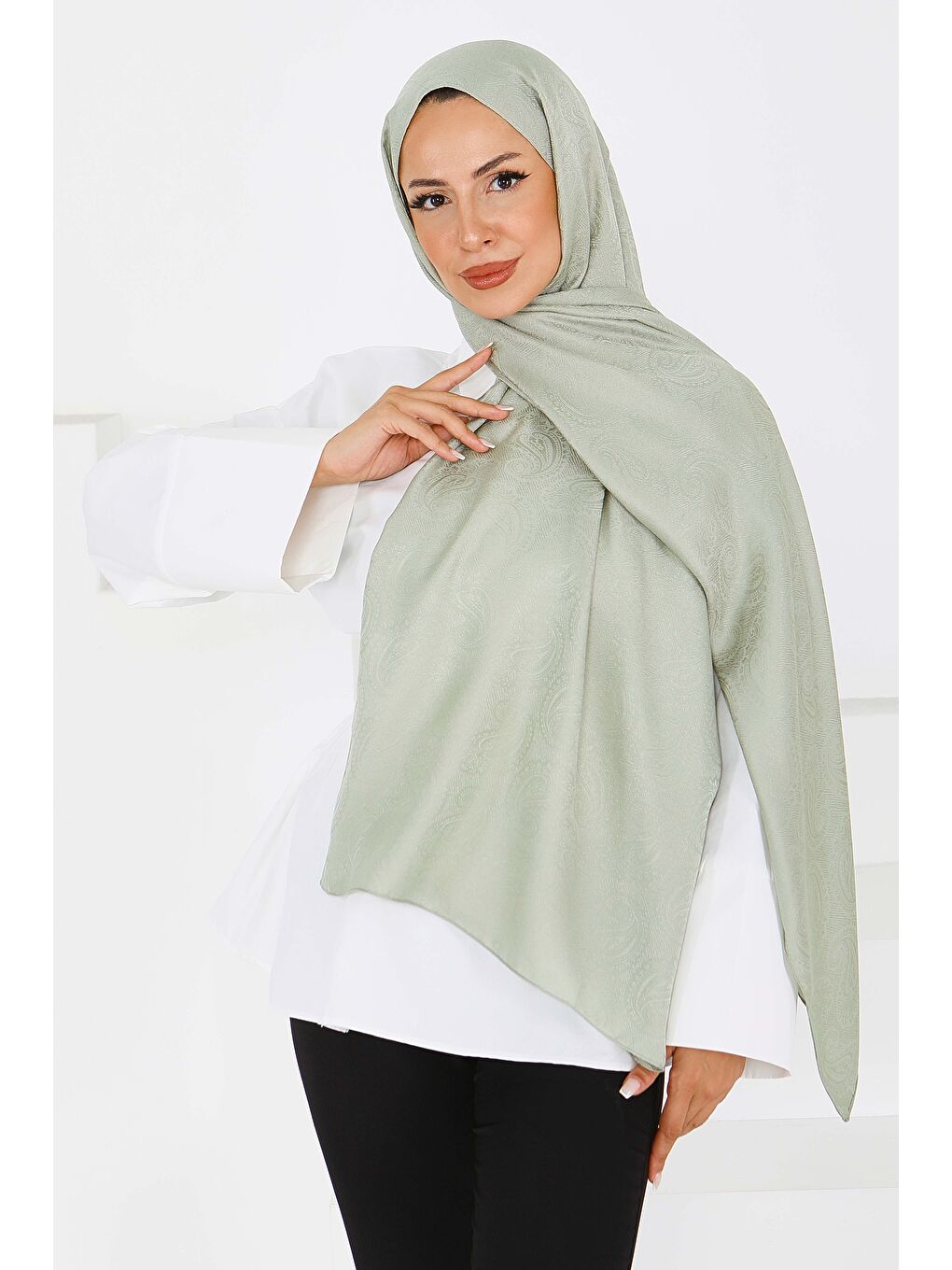 Yeşil Vintage Monagram Şal Mint - 27593