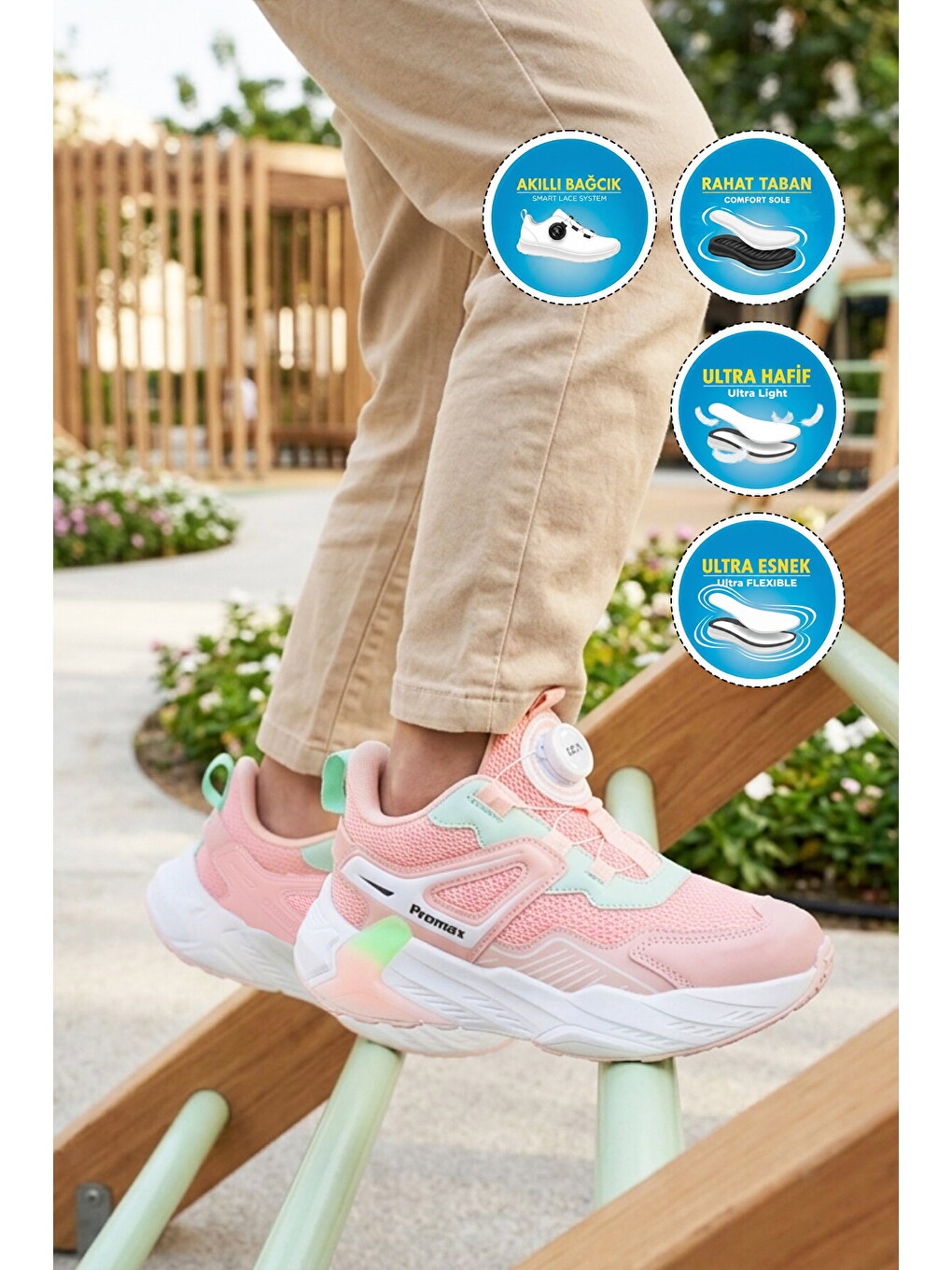 Pembe Pudra-Beyaz Misina Bağcıklı Kız Çocuk Spor Ayakkabı 2099 F-2