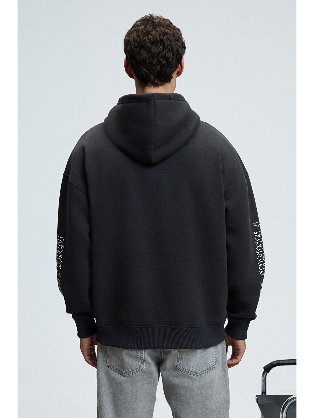Armand Erkek Kapüşonlu Kanguru Cepli Önü Baskılı Oversize Antrasit Sweatshirt-4