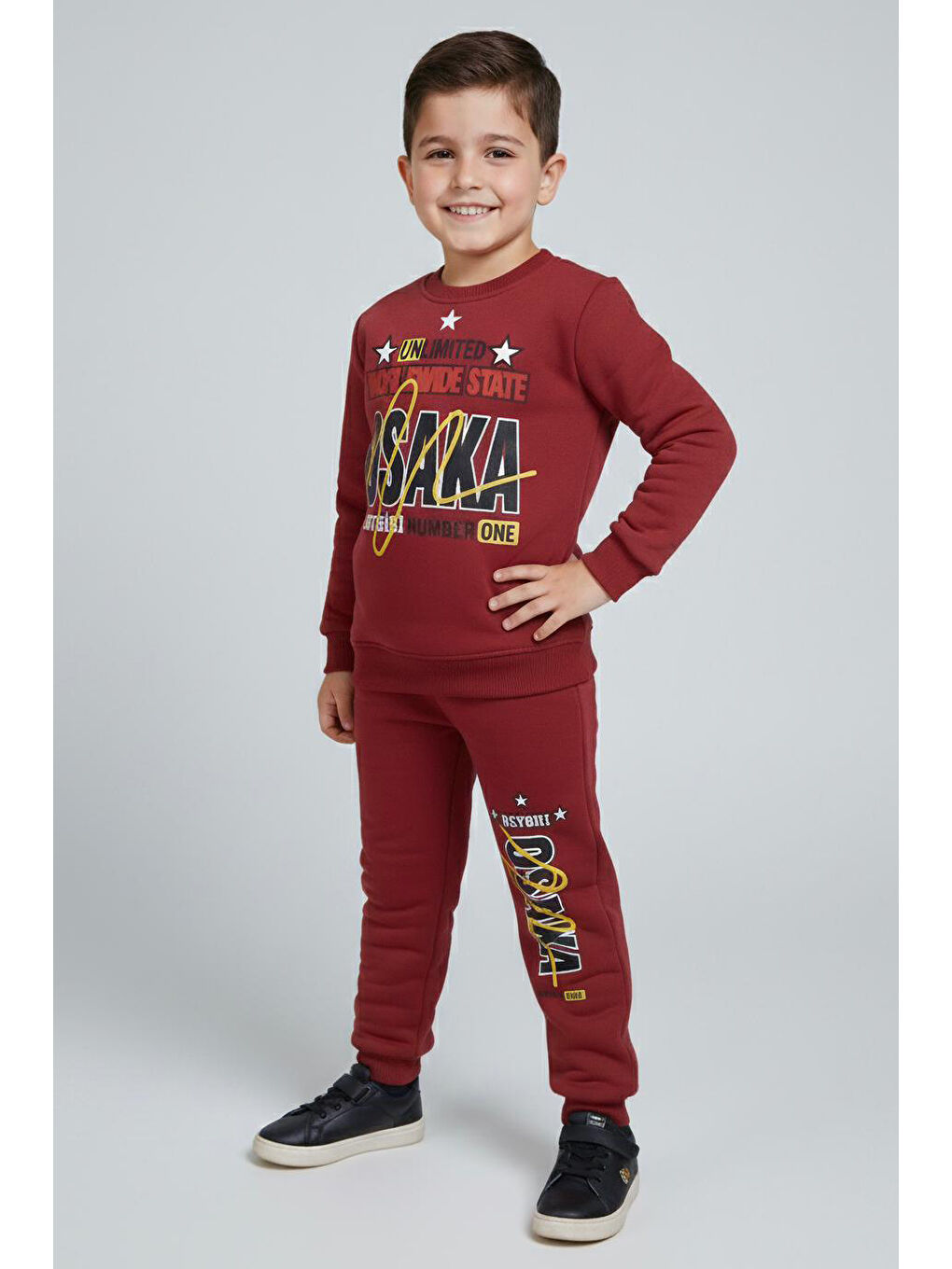 Erkek Çocuk Bordo Baskılı Şardonlu Pijama Takımı - 28097-BORDO