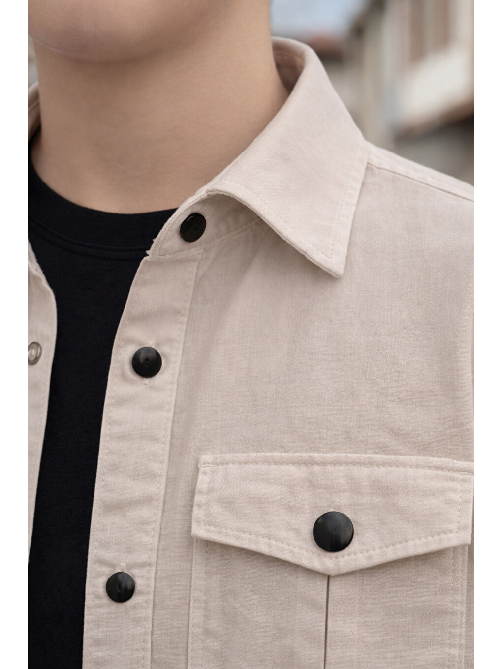 Bej Erkek Çocuk Çıtçıtlı Gömlek Tişört Üst Takım-3