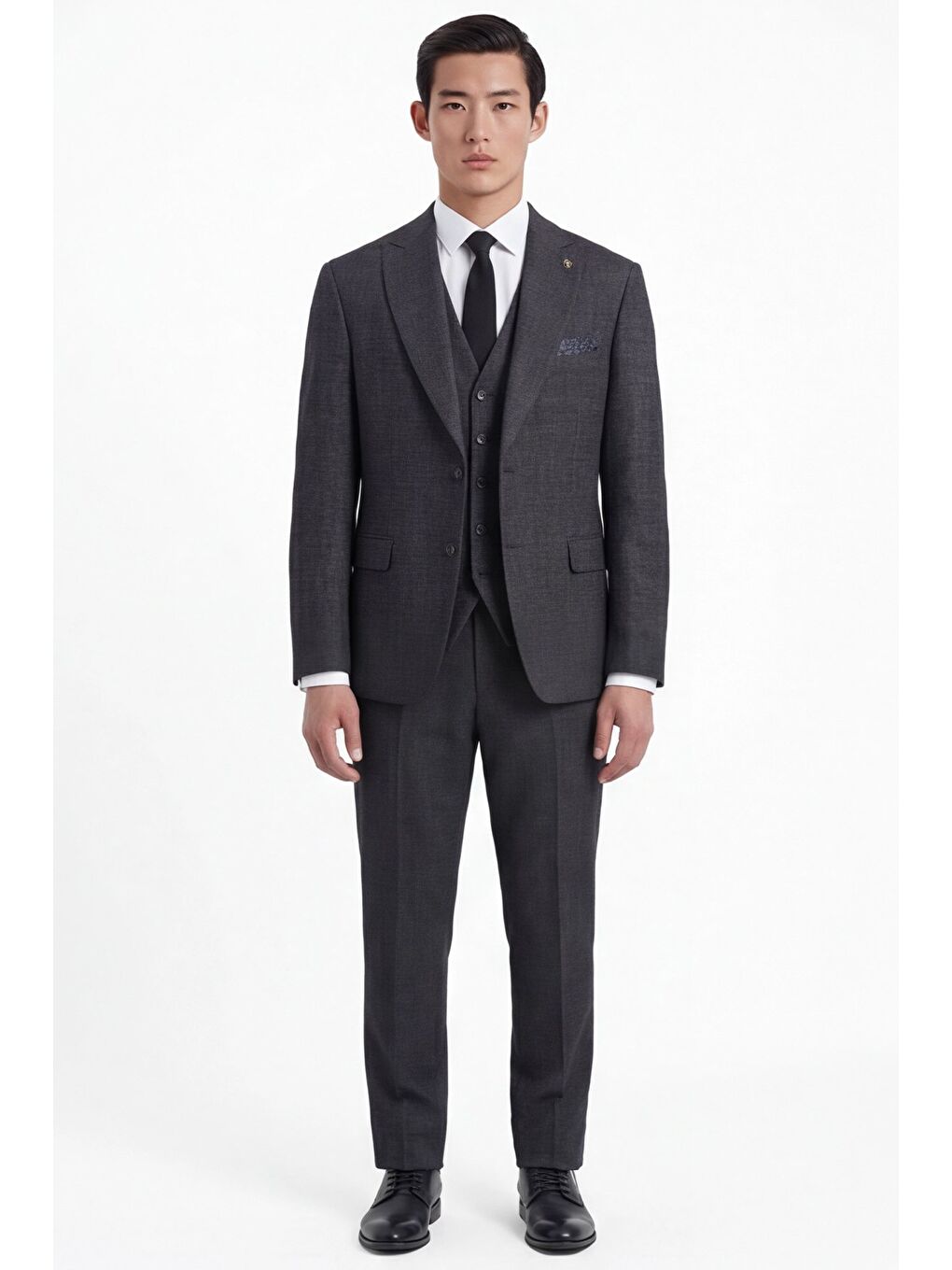 Erkek Viskon Karışımlı 5 Drop Klasik Siyah Yelekli Takım Elbise