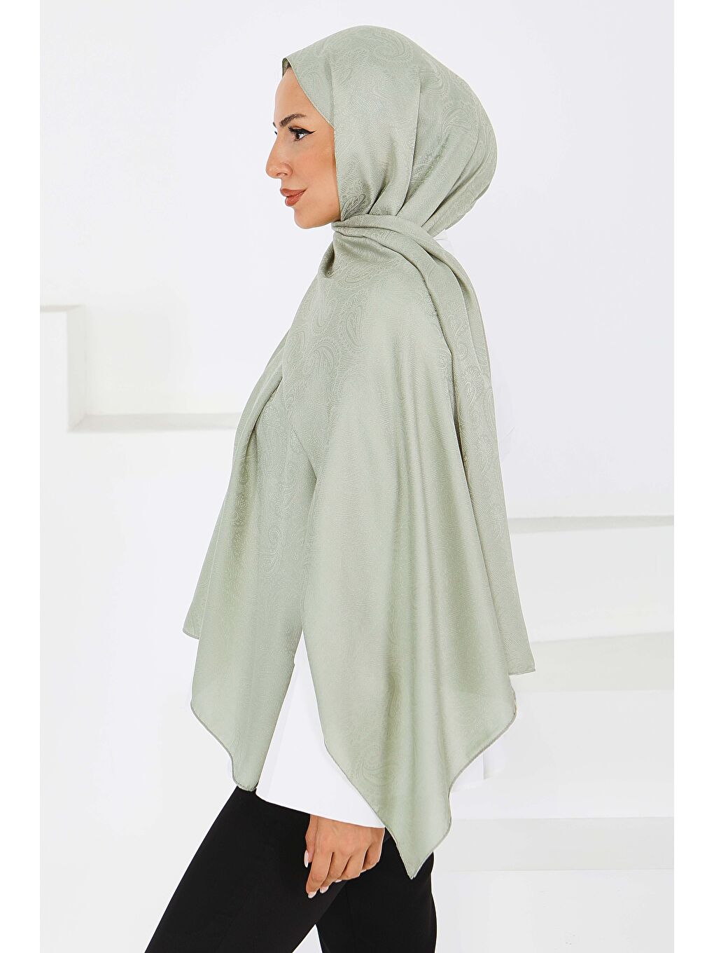 Yeşil Vintage Monagram Şal Mint - 27593-1