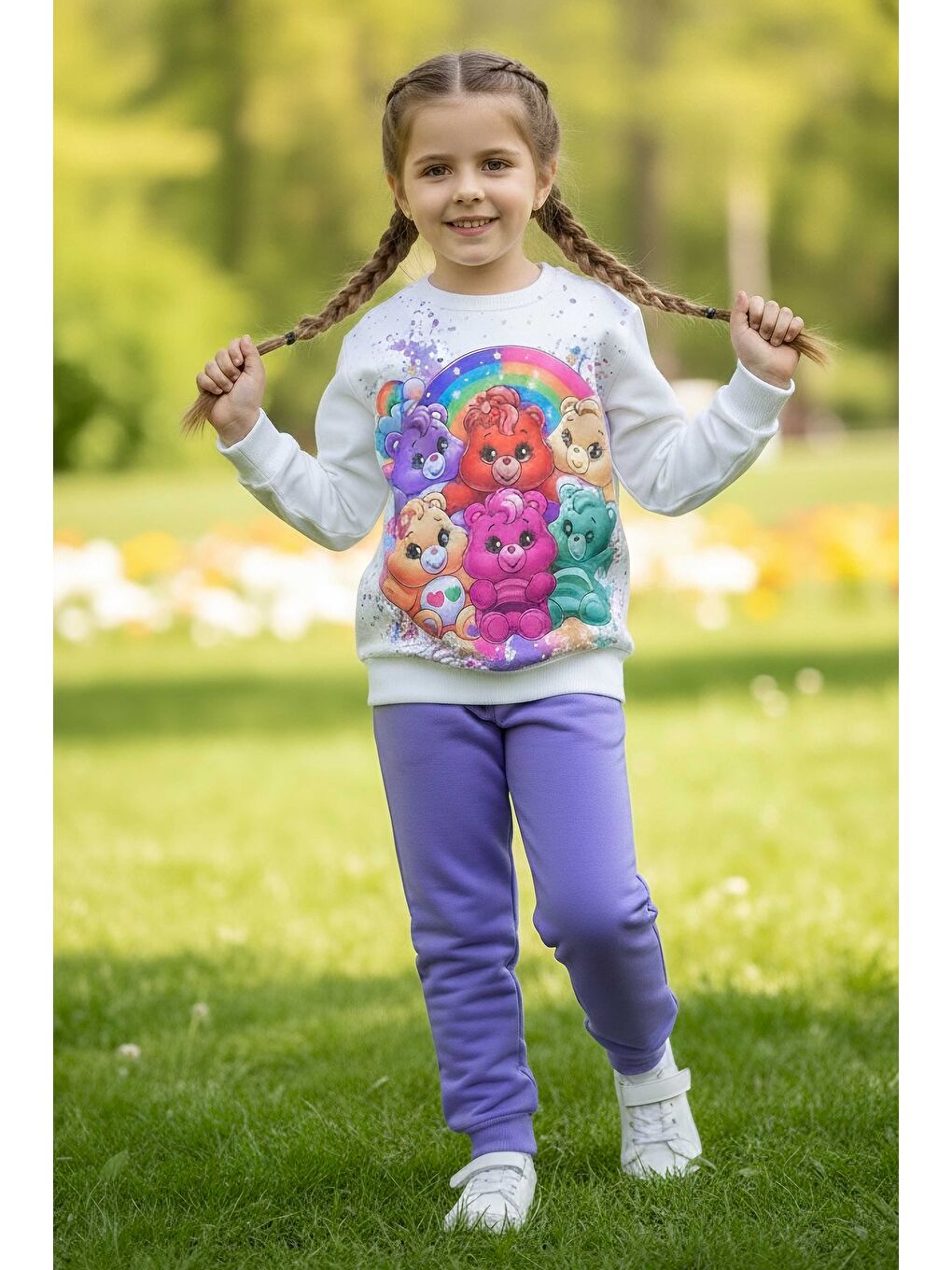 Kız Çocuk Lila Baskılı Pijama Takımı - 28107-LILA