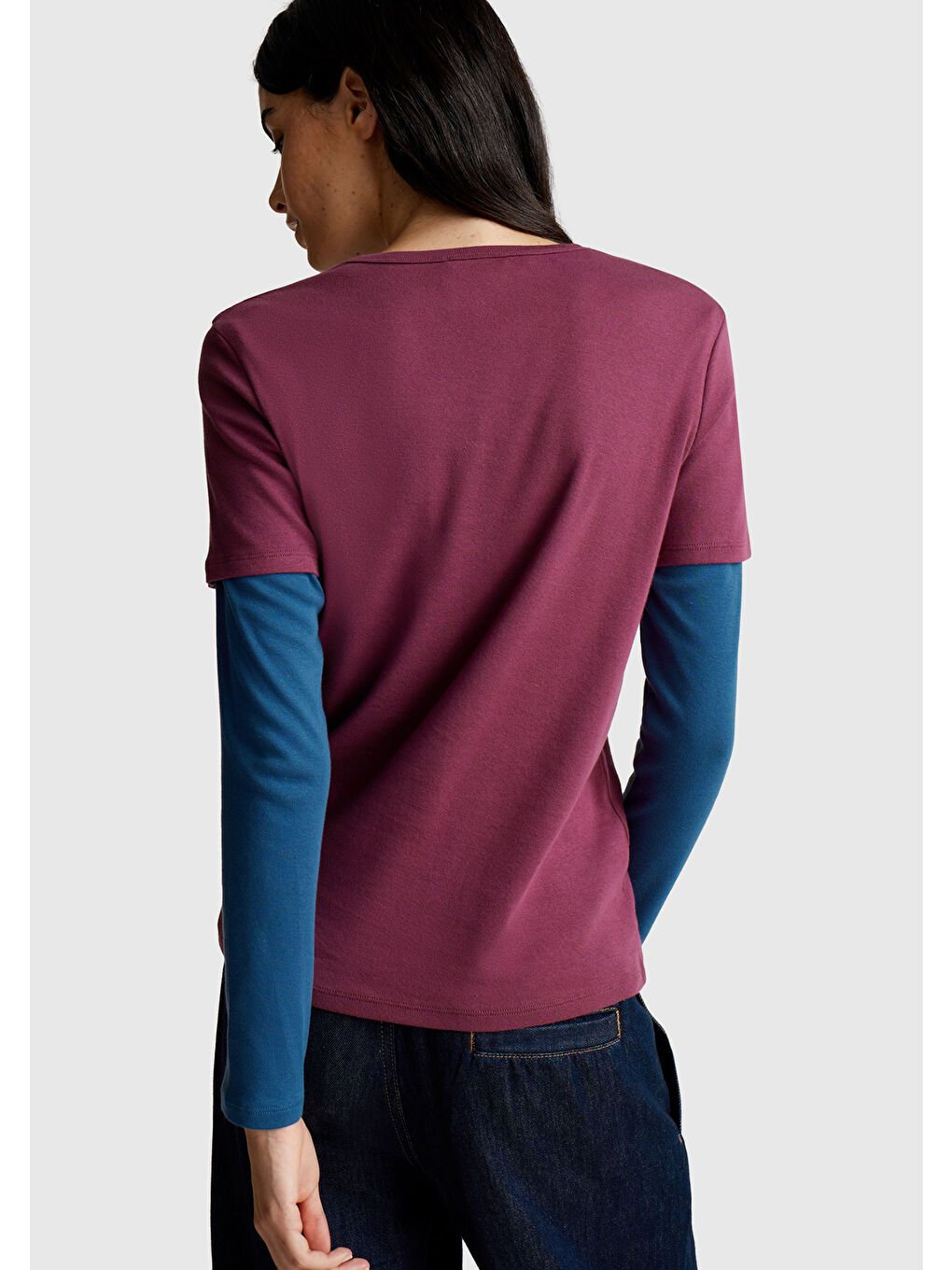 Kadın Mürdüm %100 Pamuk Basic Kısa Kollu Bisiklet Yaka T-Shirt-2