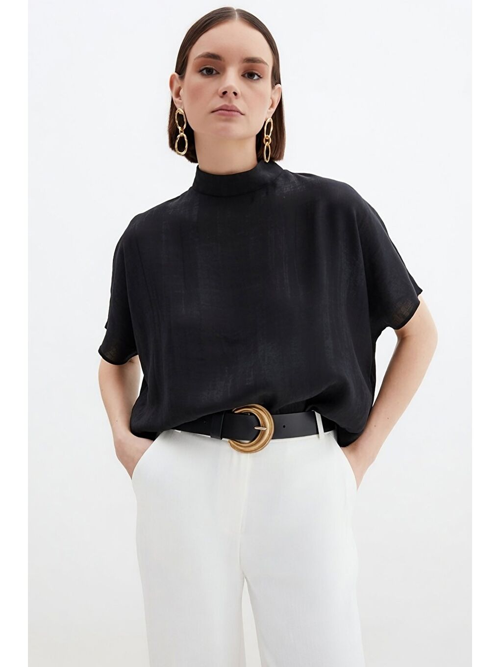 Desenli Salaş Bluz - Siyah-1