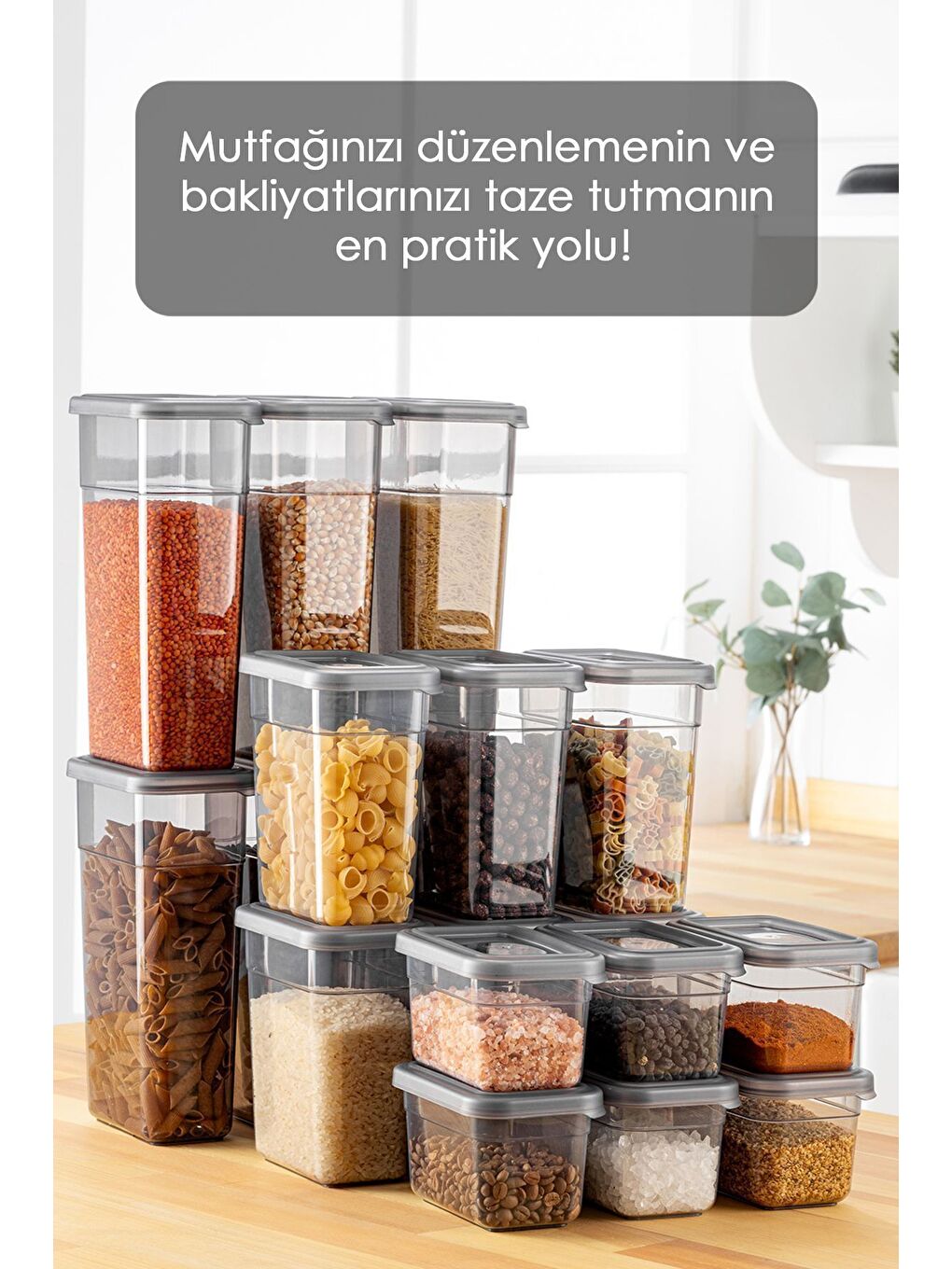 Gri 18 li Sızdırmaz Kapak Kaşıklı Saklama Kabı Seti 6x 580 ml 1100 ml 1580 ml-3