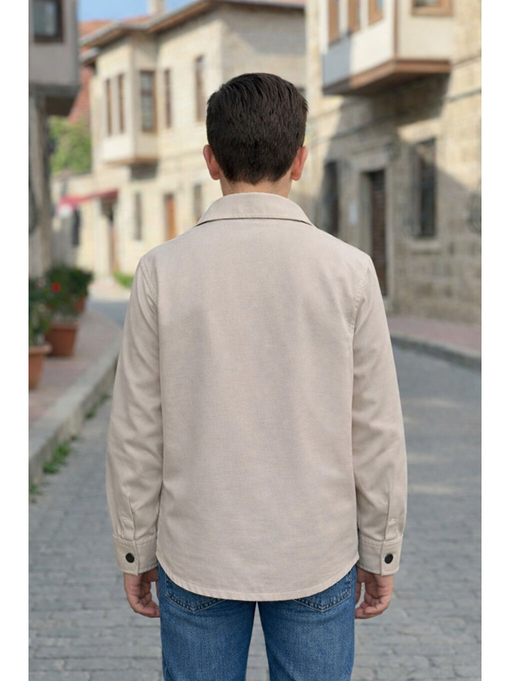 Bej Erkek Çocuk Çıtçıtlı Gömlek Tişört Üst Takım-6