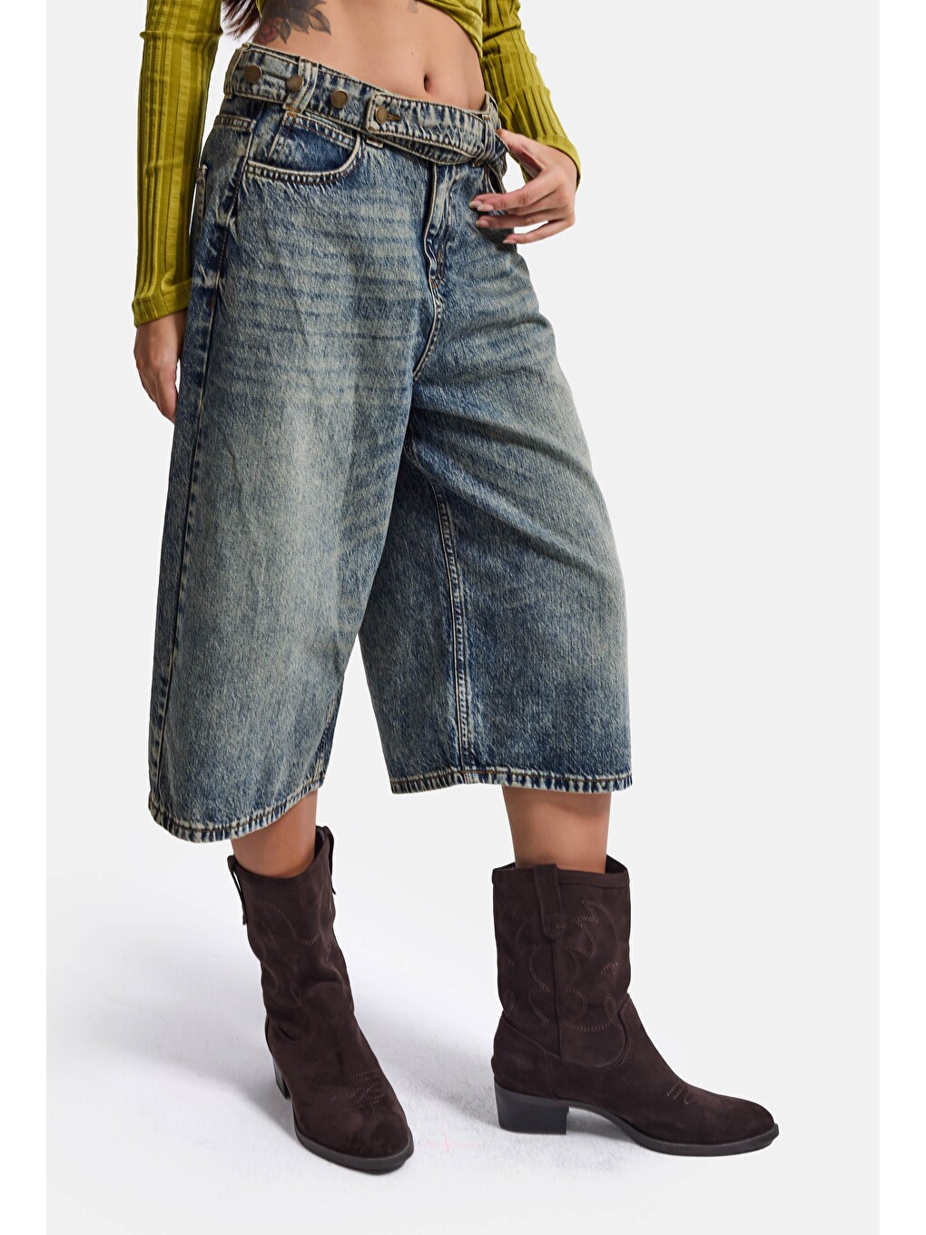 Mavi Kadın Jean Renk 4w6-31 Baggy Bermuda Icon Detaylı Tasarım Şortolon-2