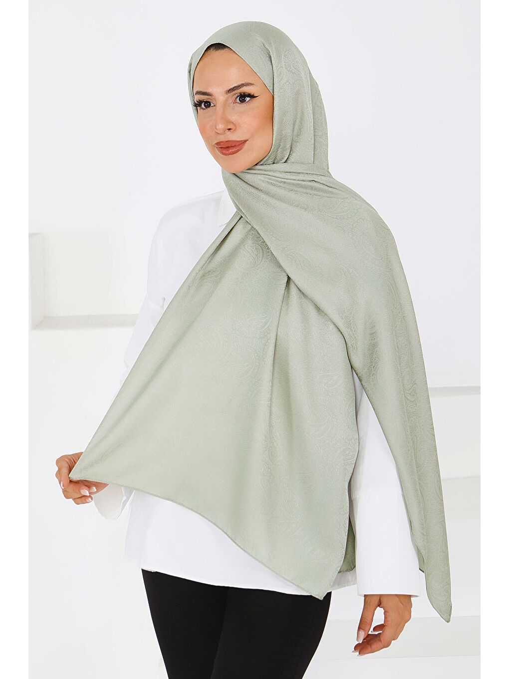 Yeşil Vintage Monagram Şal Mint - 27593-2