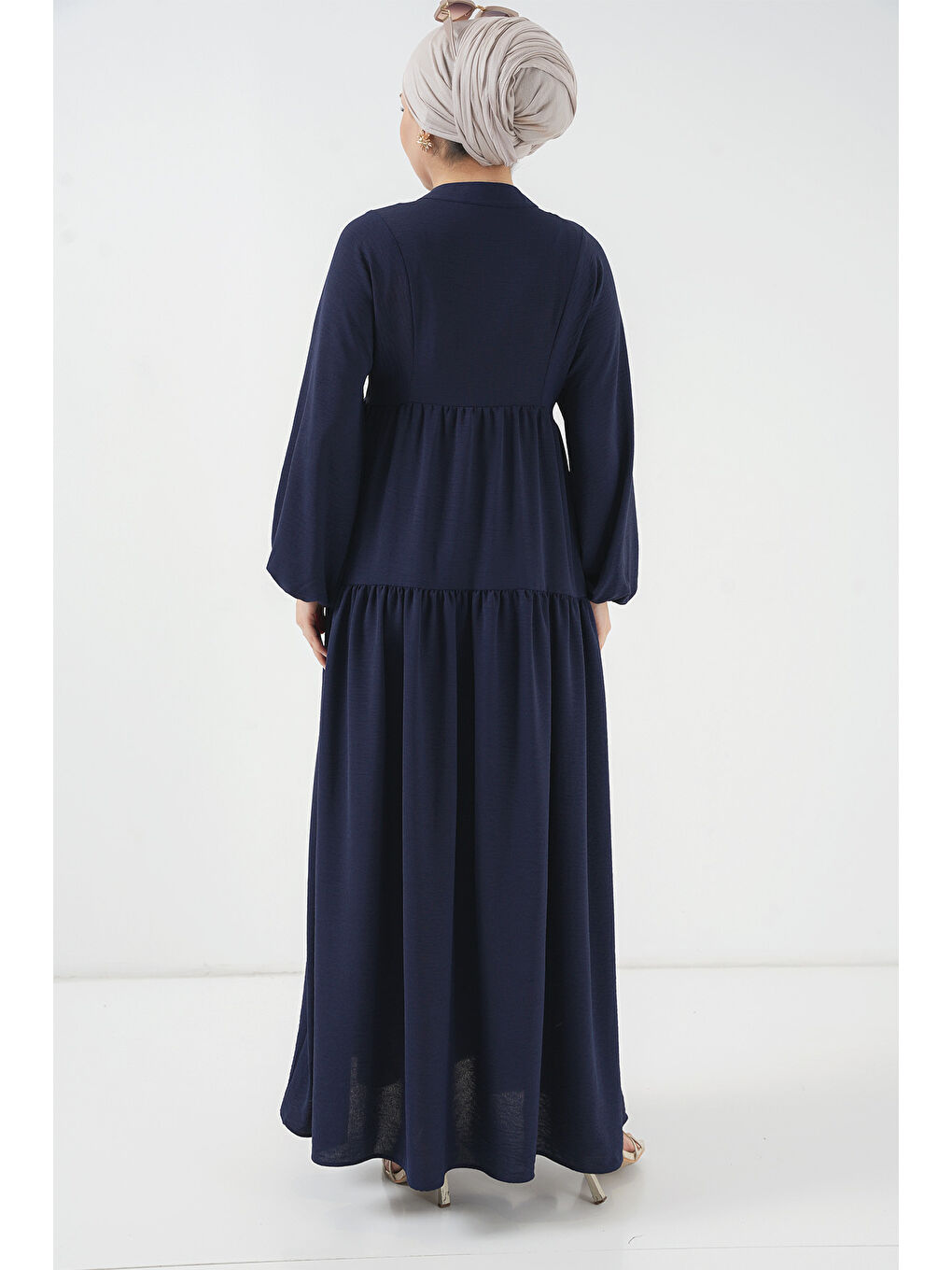 2527 Kadın Uzun Tesettür Elbise - Lacivert-5