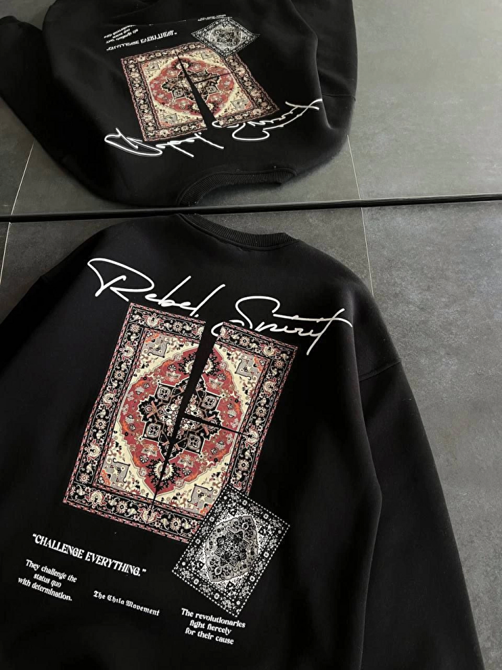 Bisiklet Yaka Baskılı Sweatshirt - Siyah-2