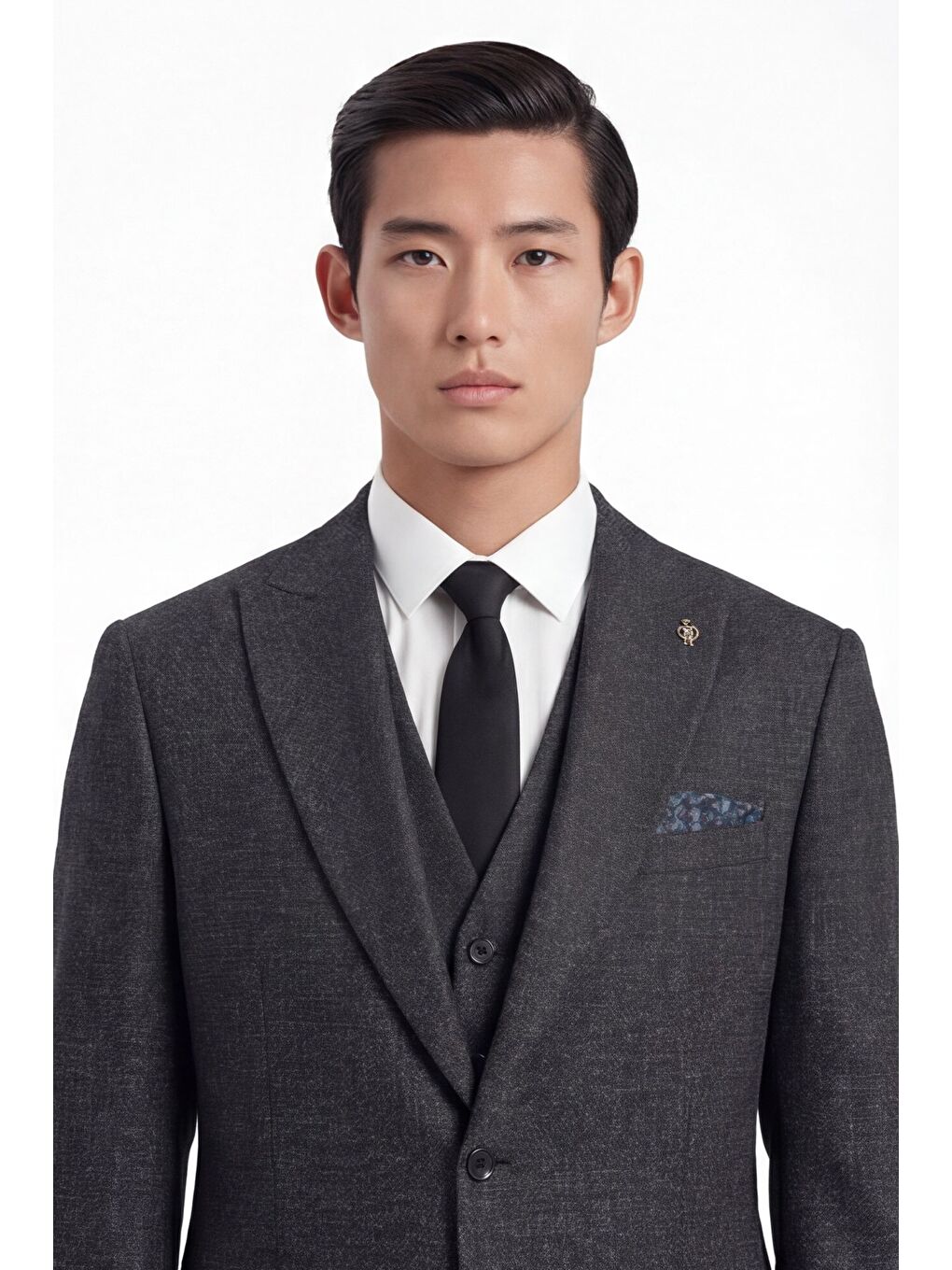 Erkek Viskon Karışımlı 5 Drop Klasik Siyah Yelekli Takım Elbise-3