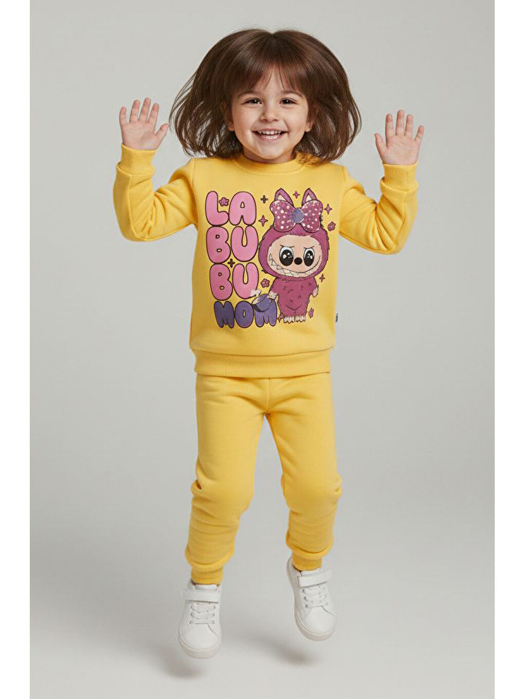 Sarı Kız Çocuk Sari Baskılı Şardonlu Takım - 28099-SARI