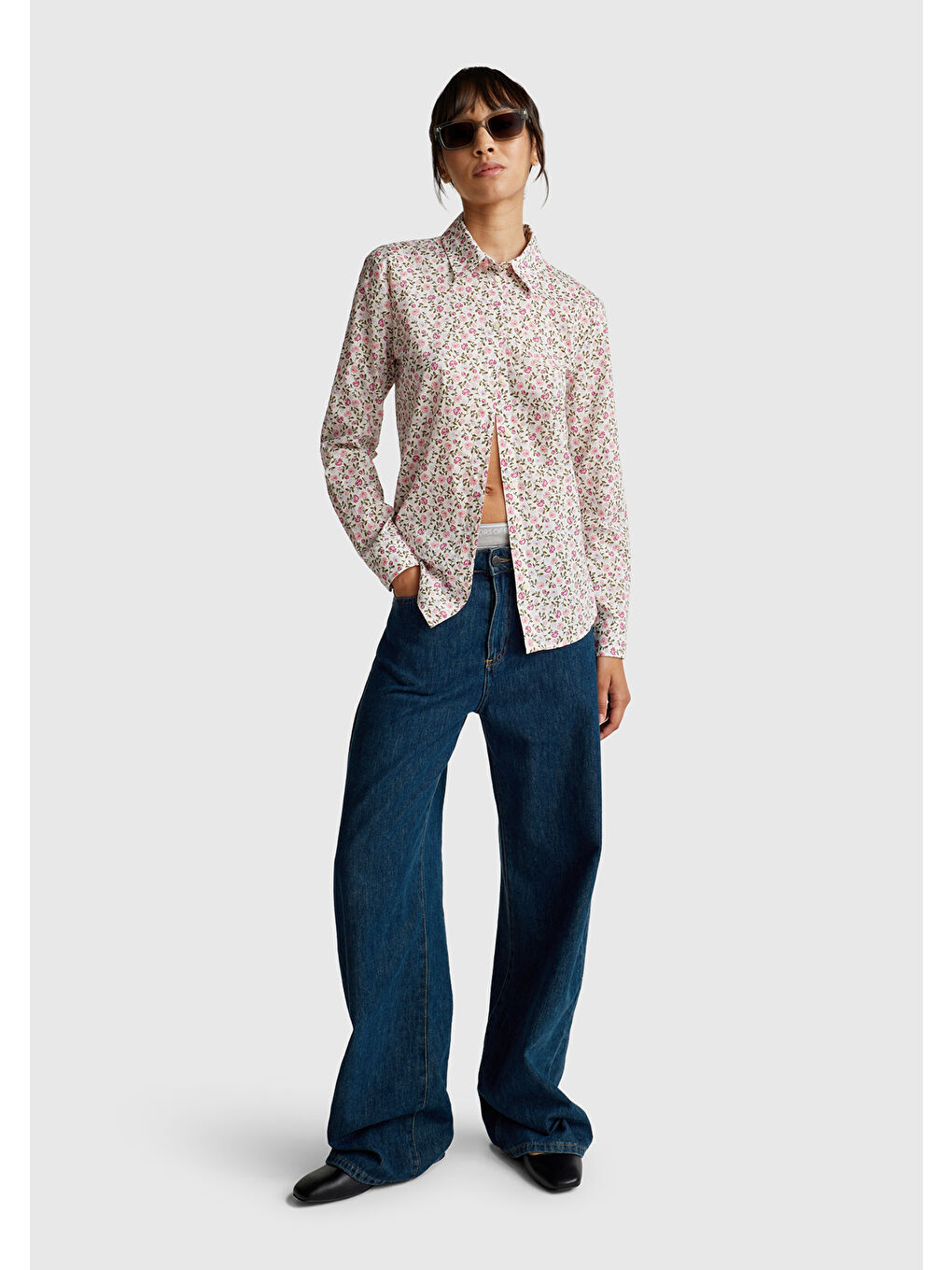 Kadın Toz Pembe %100 Pamuk Desenli Regular Fit Gömlek-4