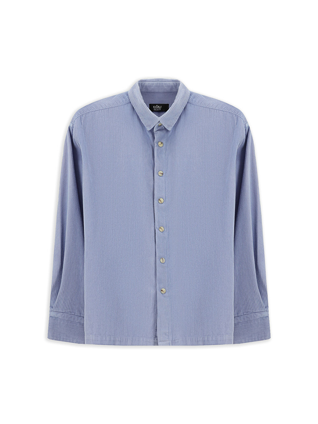 Mavi Uzun Kol Oversize Ekstra Rahat Kesim Pamuk Spor Kadife Gömlek-5