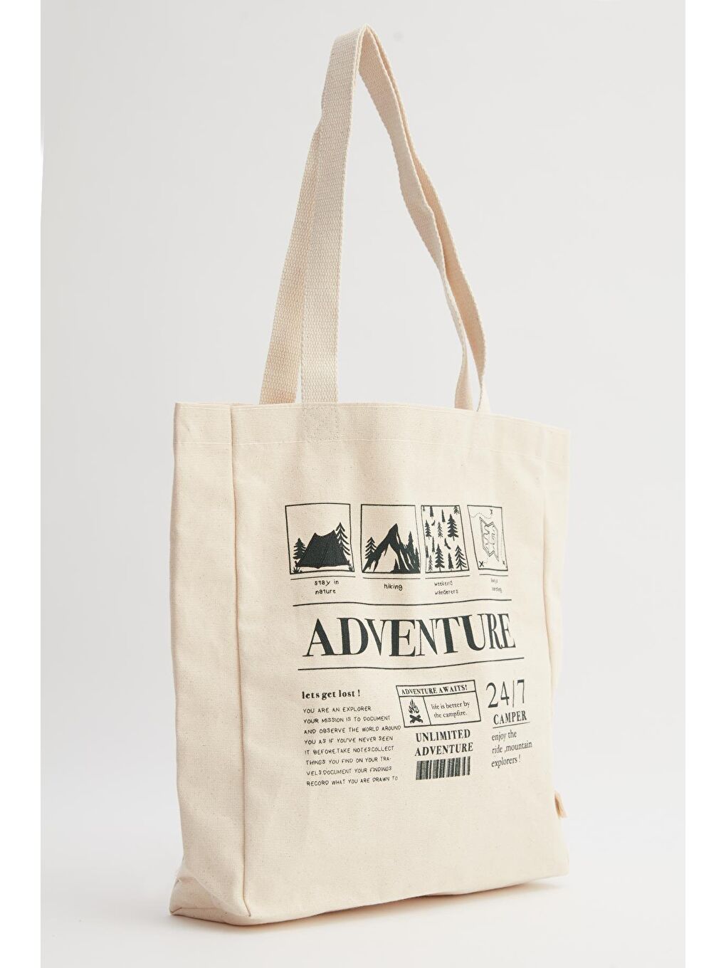 Bej Baskılı Körüklü Bez Çanta Unlımıted