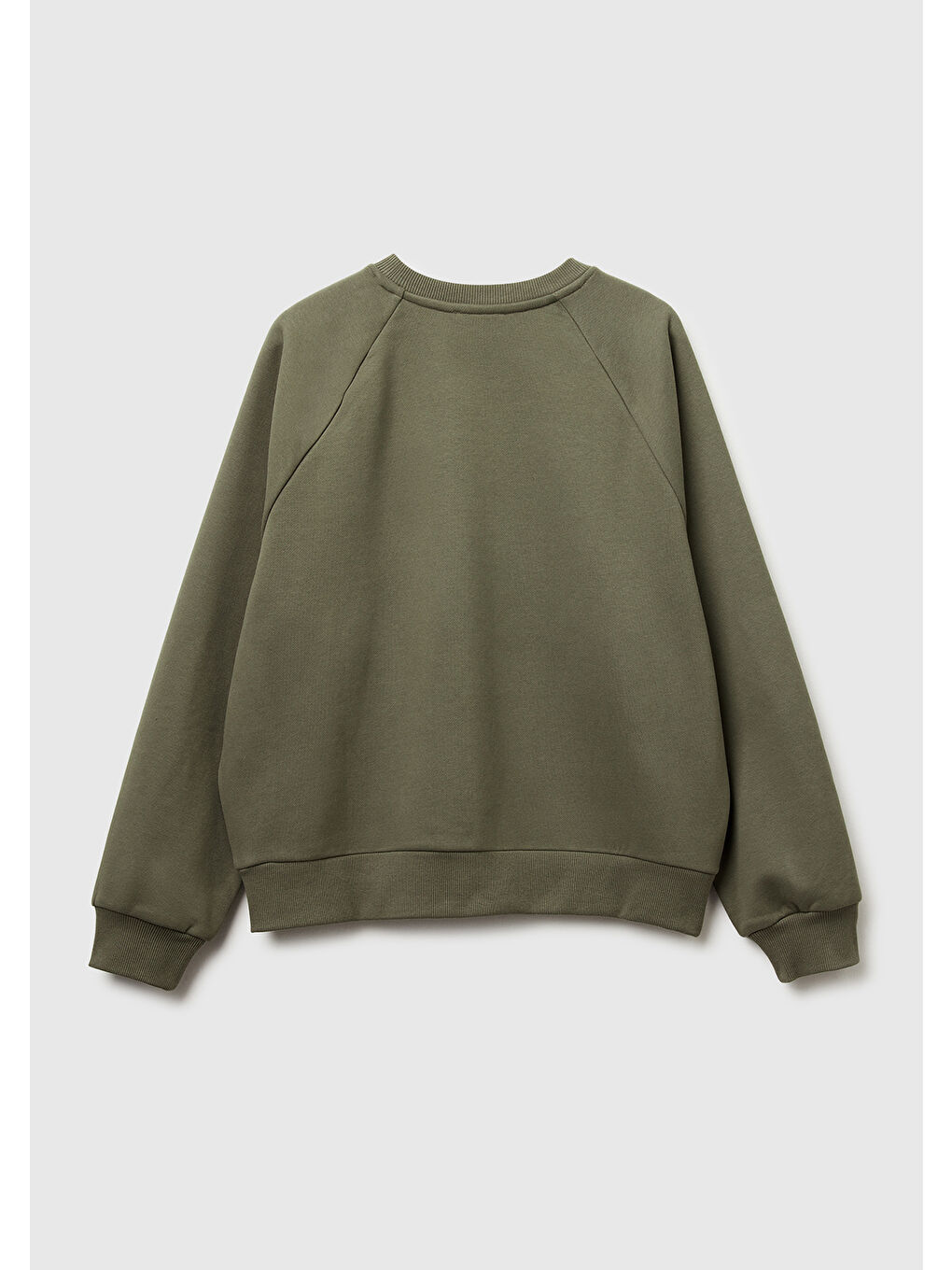 Kadın Haki Pamuk Karışımlı Önü Çiçek Desenli Bisiklet Yaka Sweatshirt-3