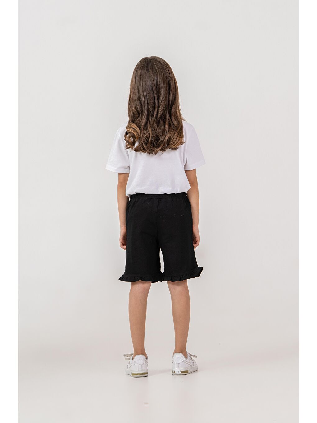 Siyah Fırfırlı Kiraz Baskılı Kız Çocuk Şort-3