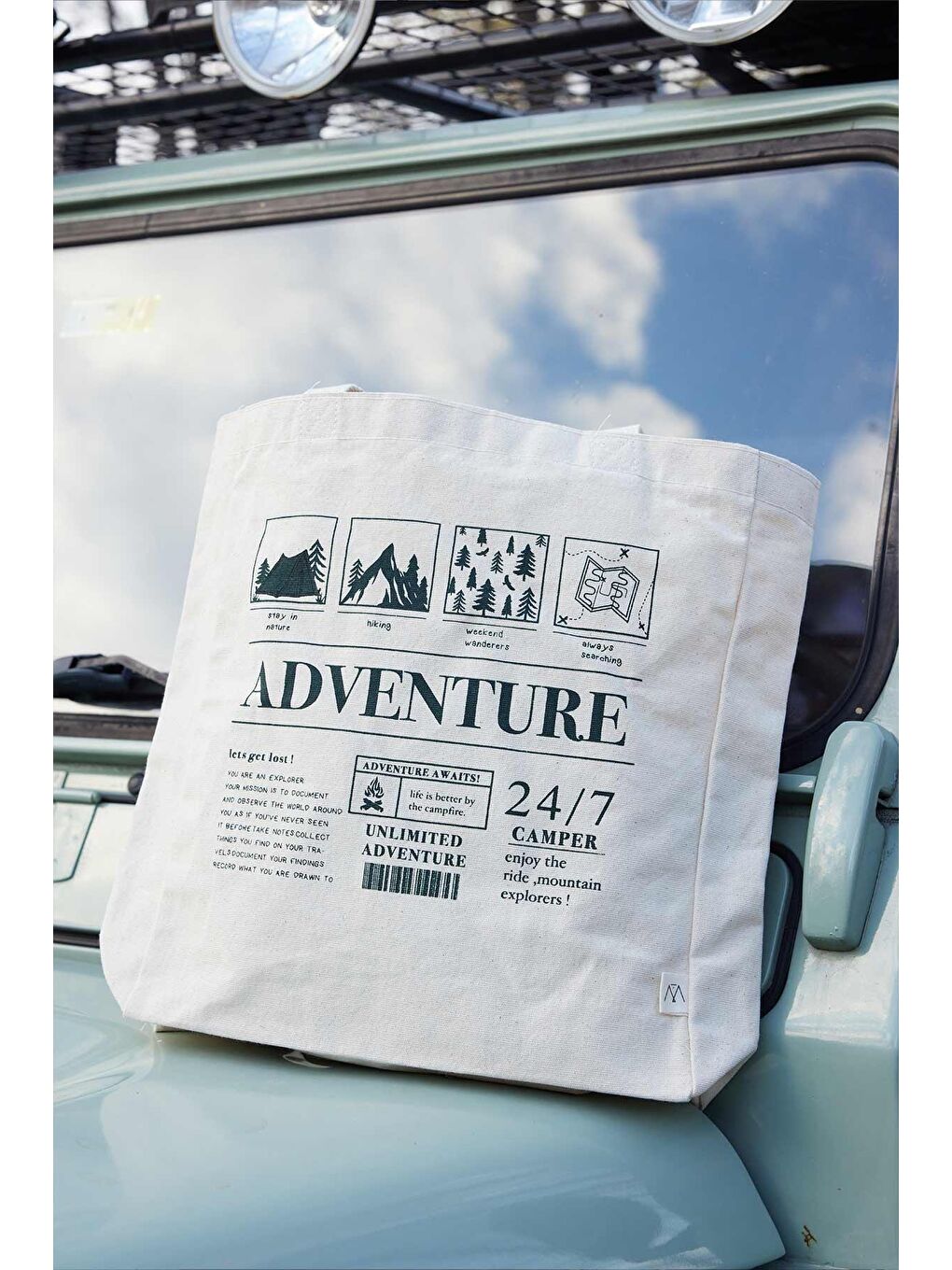 Bej Baskılı Körüklü Bez Çanta Unlımıted-2