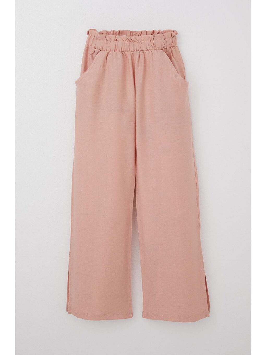 Pembe Kız Çocuk Pantolon Beli Lastikli Yanları Yırtmaçlı Pudra (8-14 Yaş)