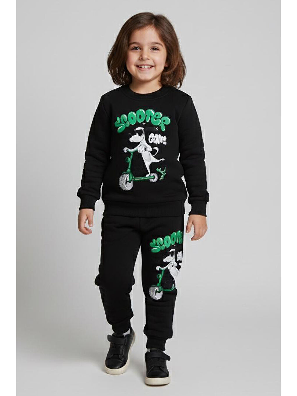 Erkek Çocuk Siyah Baskılı Şardonlu Pijama Takımı - 28100-SIYAH