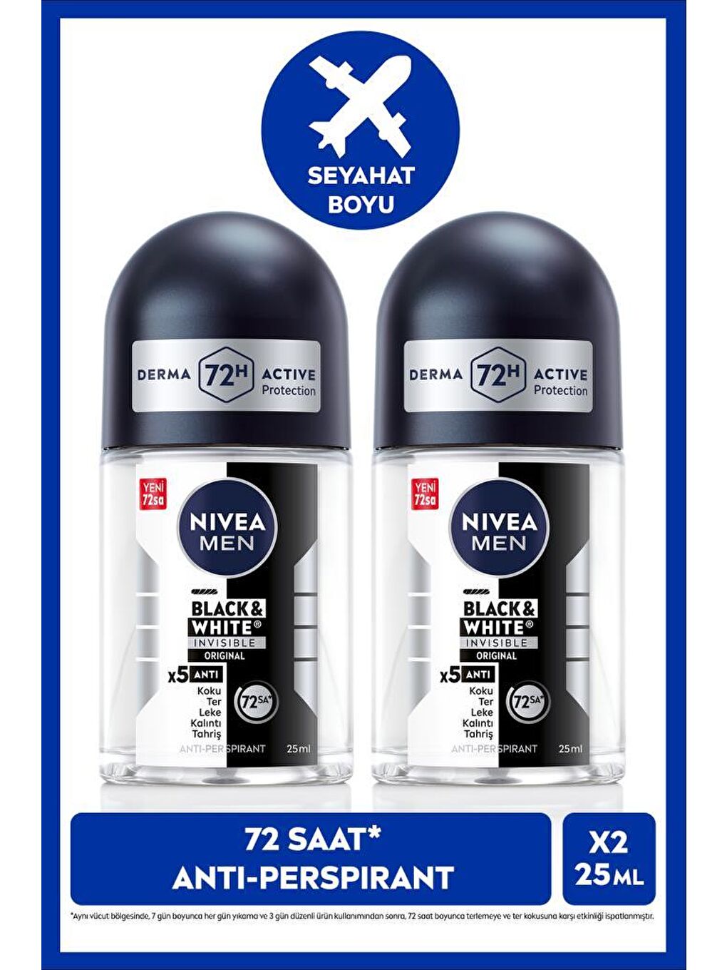 MEN Erkek Roll-on Deodorant Black&White Invisible Original 25ml, 72 Saat Anti-perspirant Ter Korumas