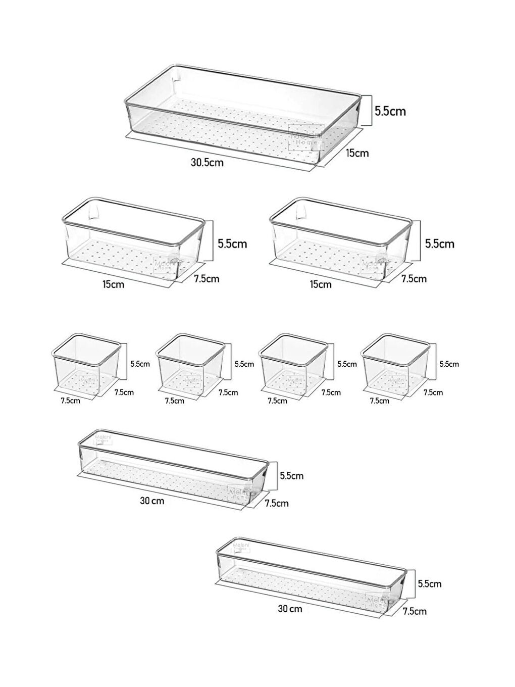Renksiz 9 Parça Şeffaf Tasarım Modüler Saklama Kabı Çekmece İçi Düzenleyici Banyo Makyaj Takı Organizeri-1