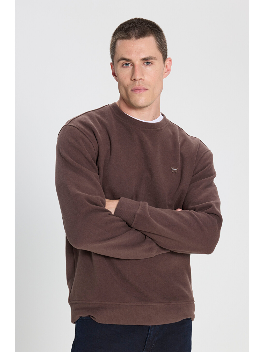 Regular Fit Normal Kesim Bisiklet Yaka Koyu Kahverengi Sweatshirt