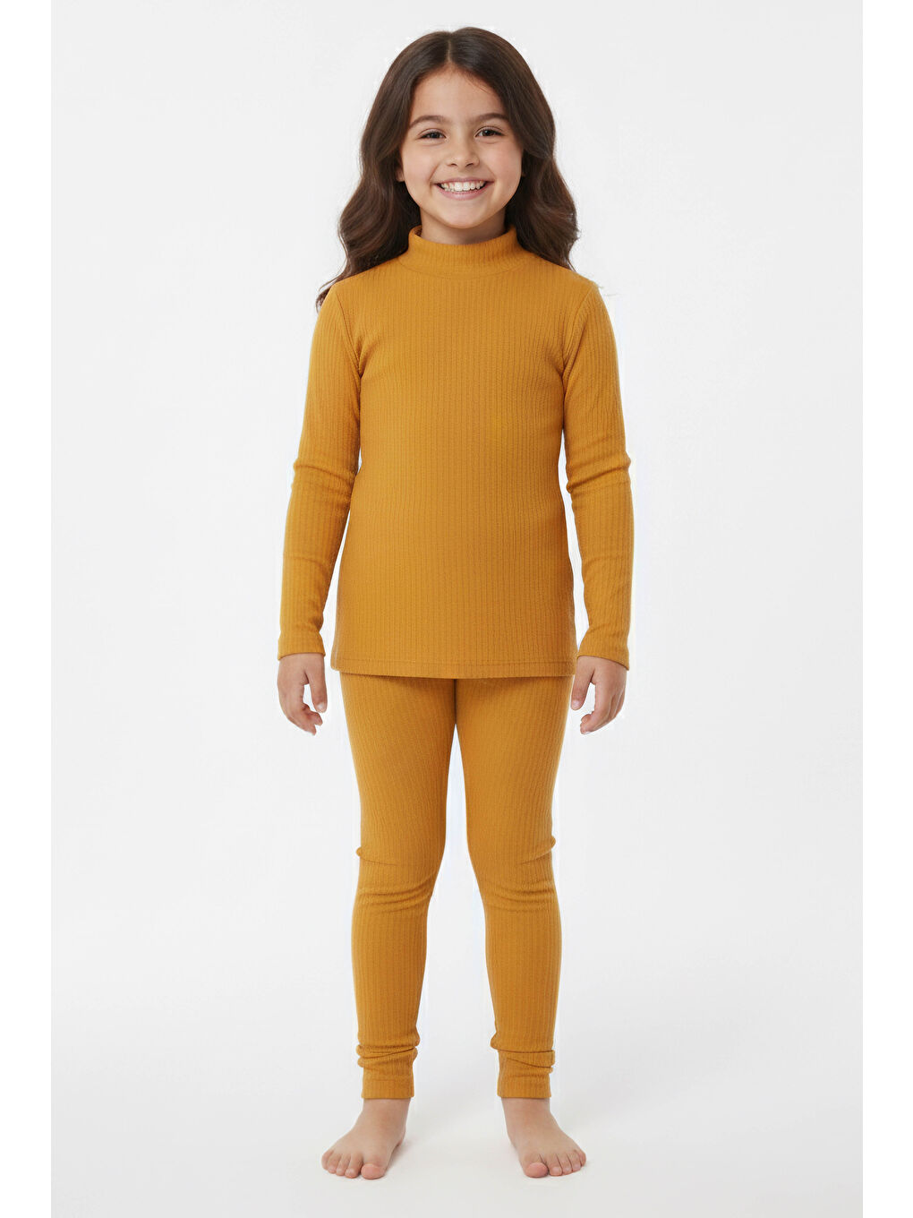 Sarı Kız Çocuk Hardal Fitilli Ribana Takım - 28104-HARDAL