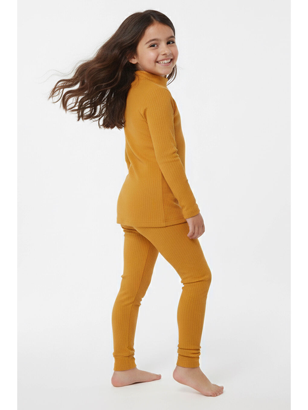 Sarı Kız Çocuk Hardal Fitilli Ribana Takım - 28104-HARDAL-1