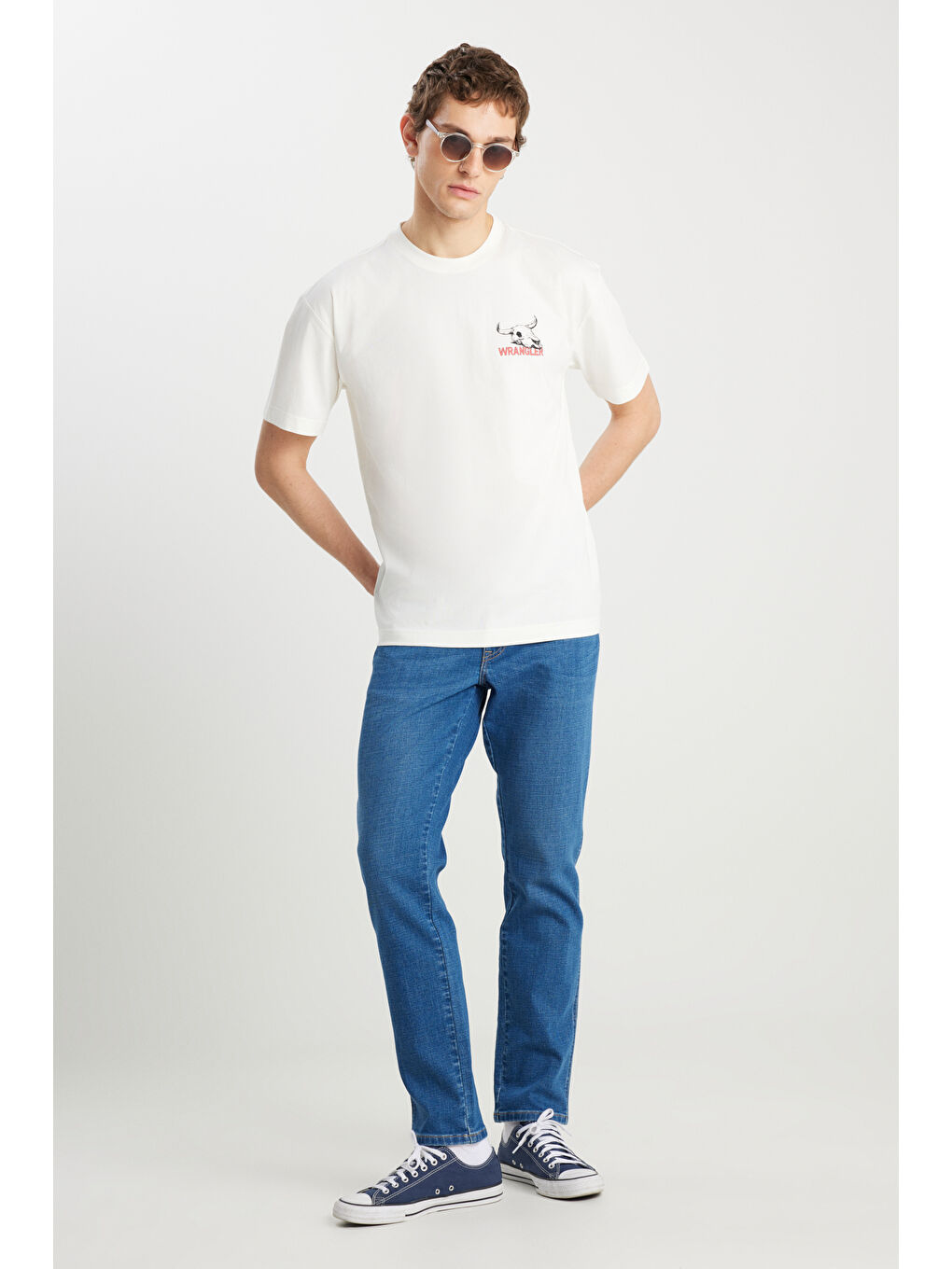 %100 Pamuk Relaxed Fit Geniş Kesim Bisiklet Yaka Kırık Beyaz Tişört-2