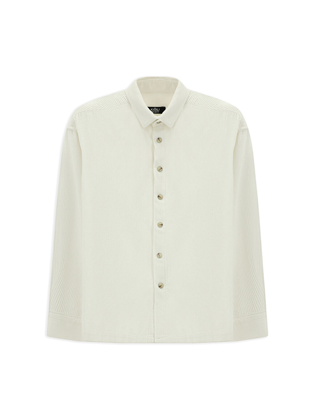 Beyaz Uzun Kol Oversize Ekstra Rahat Kesim Pamuk Spor Kadife Gömlek-5