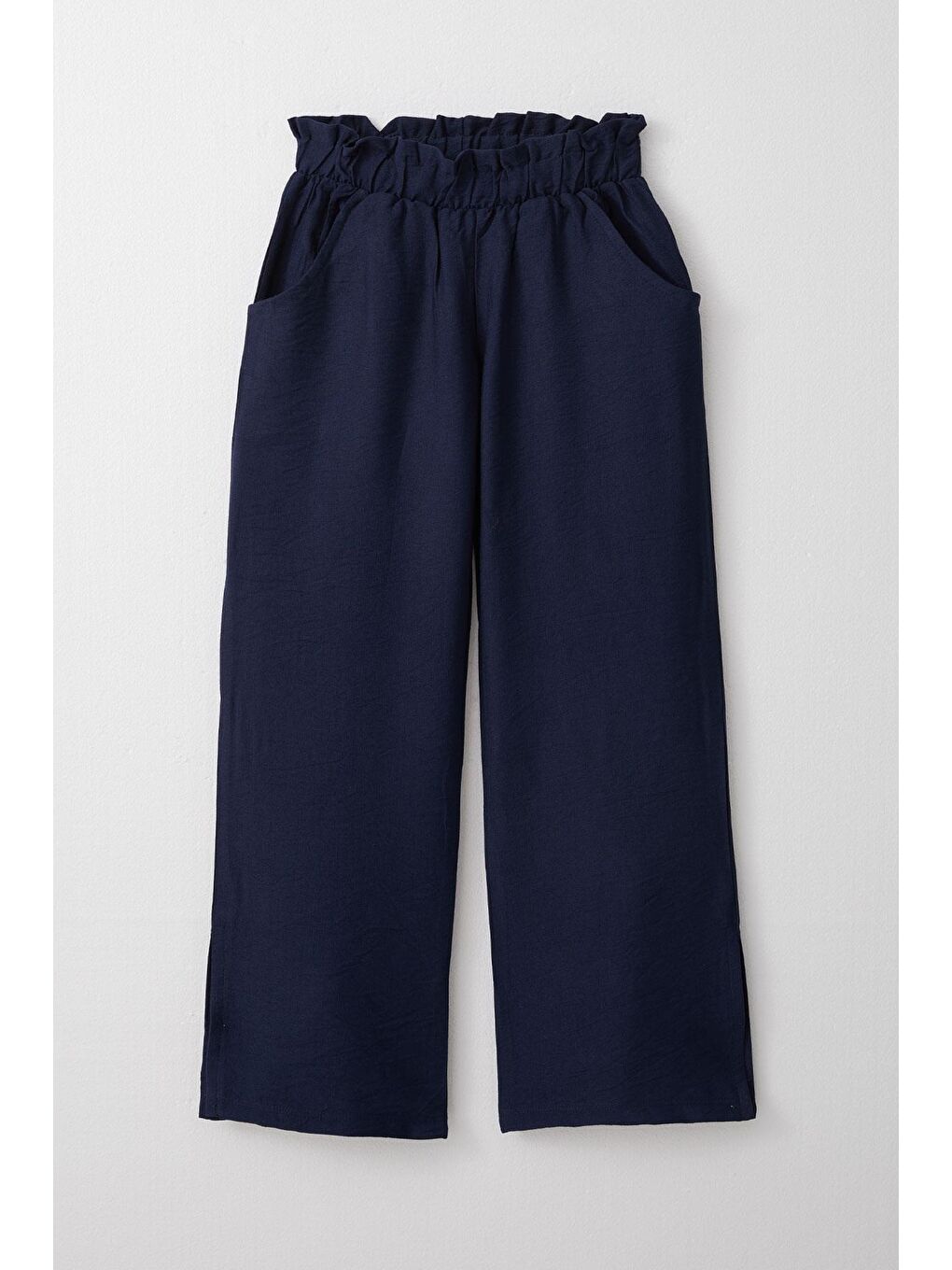 Kız Çocuk Pantolon Beli Lastikli Yanları Yırtmaçlı Lacivert (8-14 Yaş)