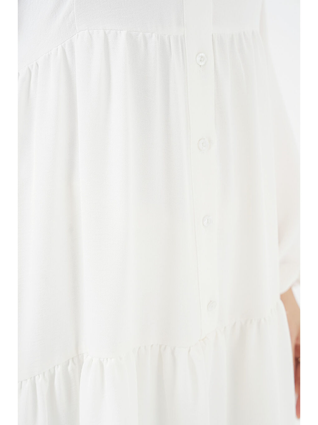 2527 Kadın Uzun Tesettür Elbise - Beyaz-5