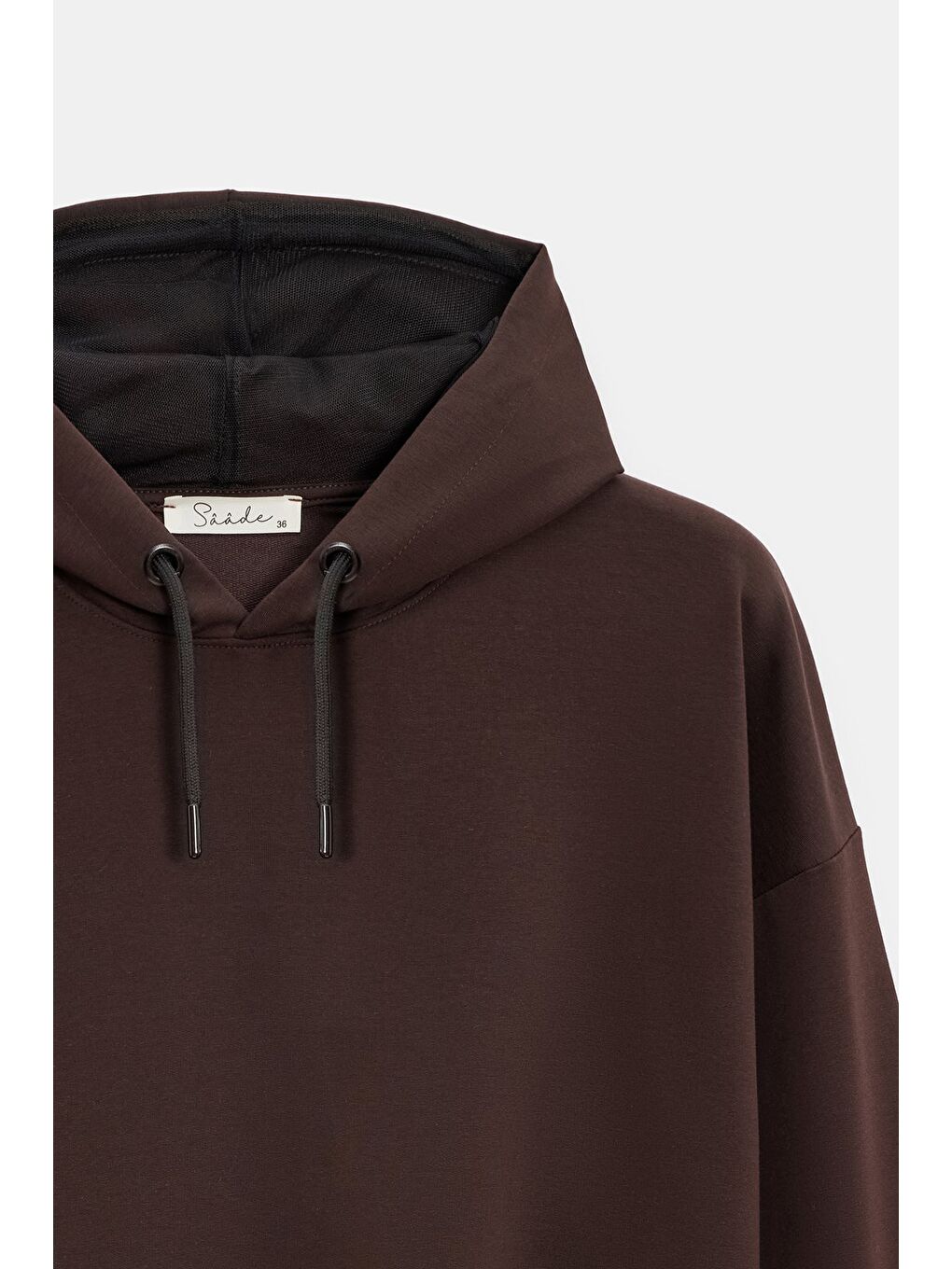 Acı Kahverengi Kadın Oversize Kapüşonlu Basic Hoodie Sweatshirt-1