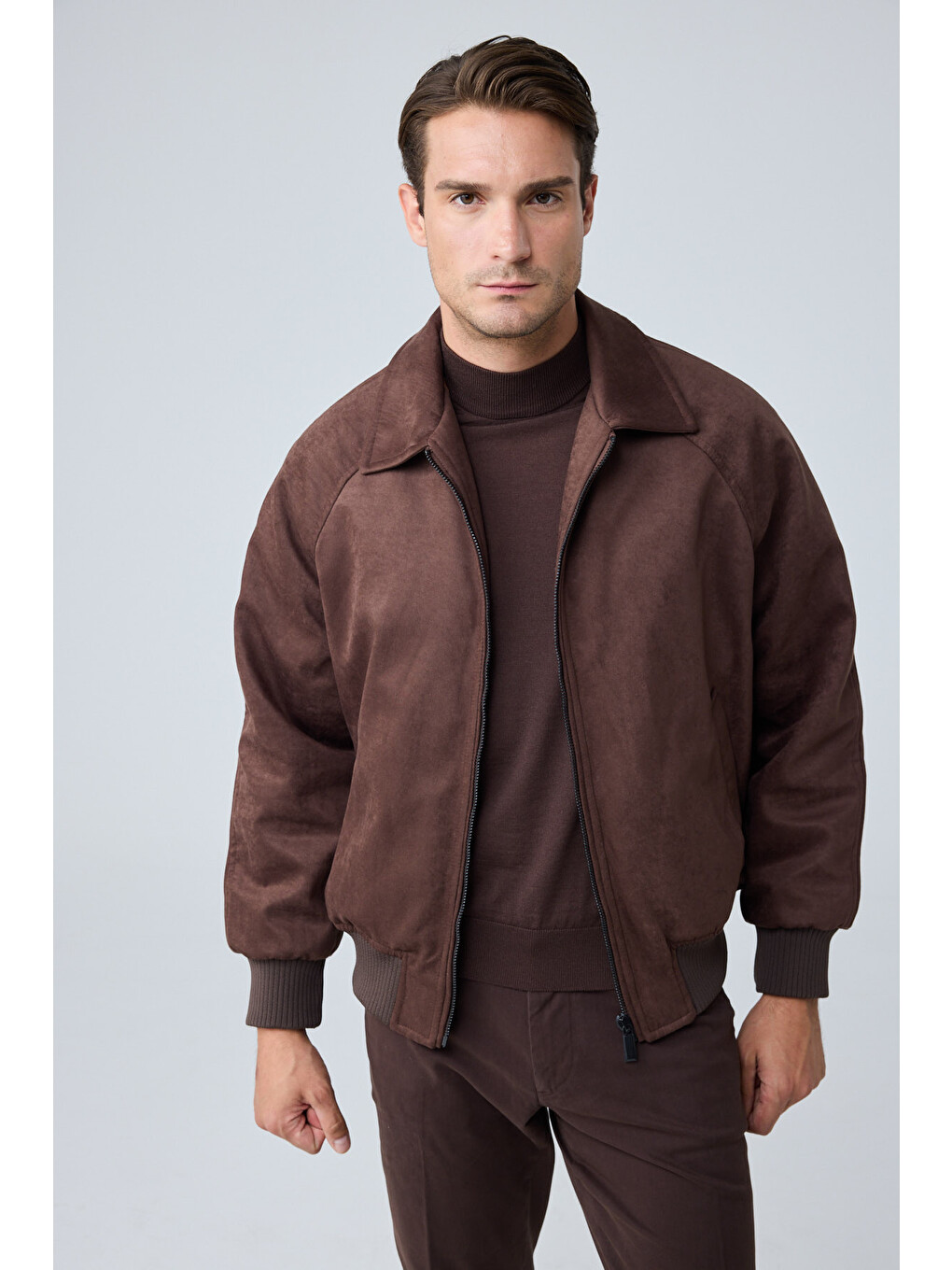Erkek Oversize Bomber Süet Ceket Açık Kahverengi 4343dngr-2