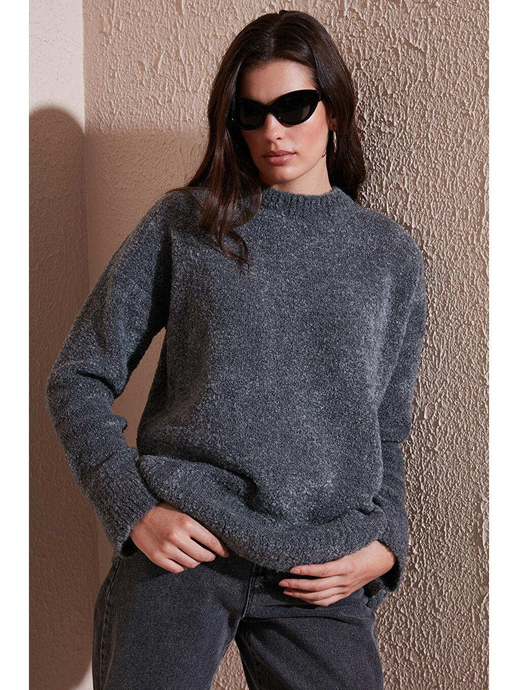 Antrasit Regular Fit Dik Yaka Yumuşak Dokulu Triko Kazak 4616222-2