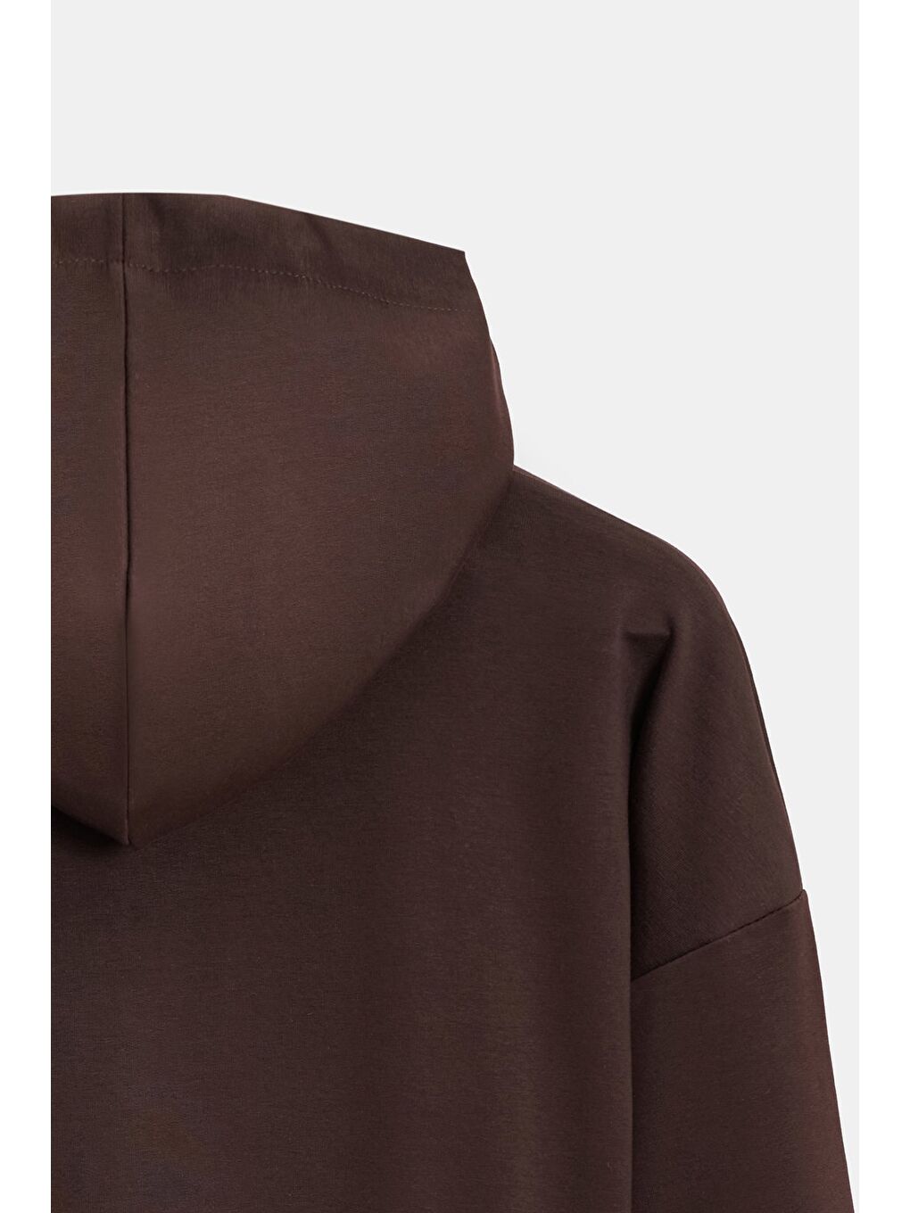 Acı Kahverengi Kadın Oversize Kapüşonlu Basic Hoodie Sweatshirt-3
