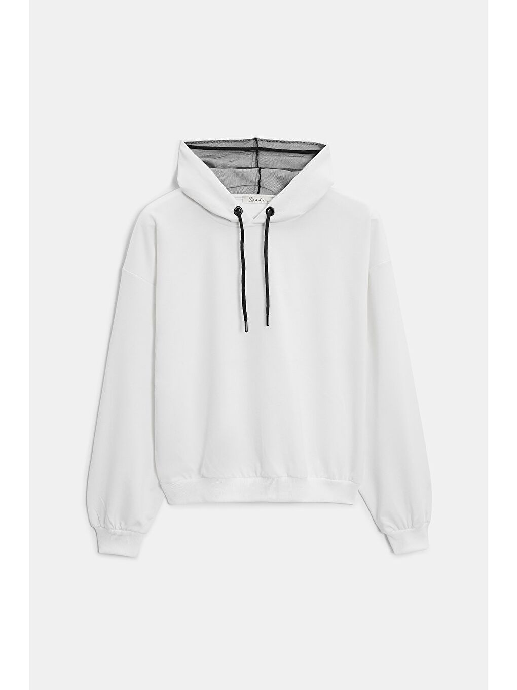 Beyaz Kadın Oversize Kapüşonlu Basic Hoodie Sweatshirt