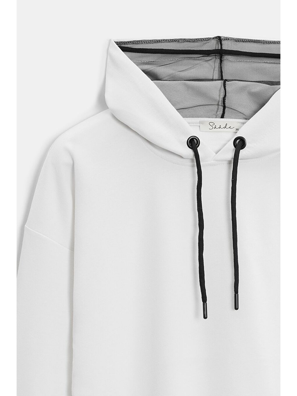 Beyaz Kadın Oversize Kapüşonlu Basic Hoodie Sweatshirt-1