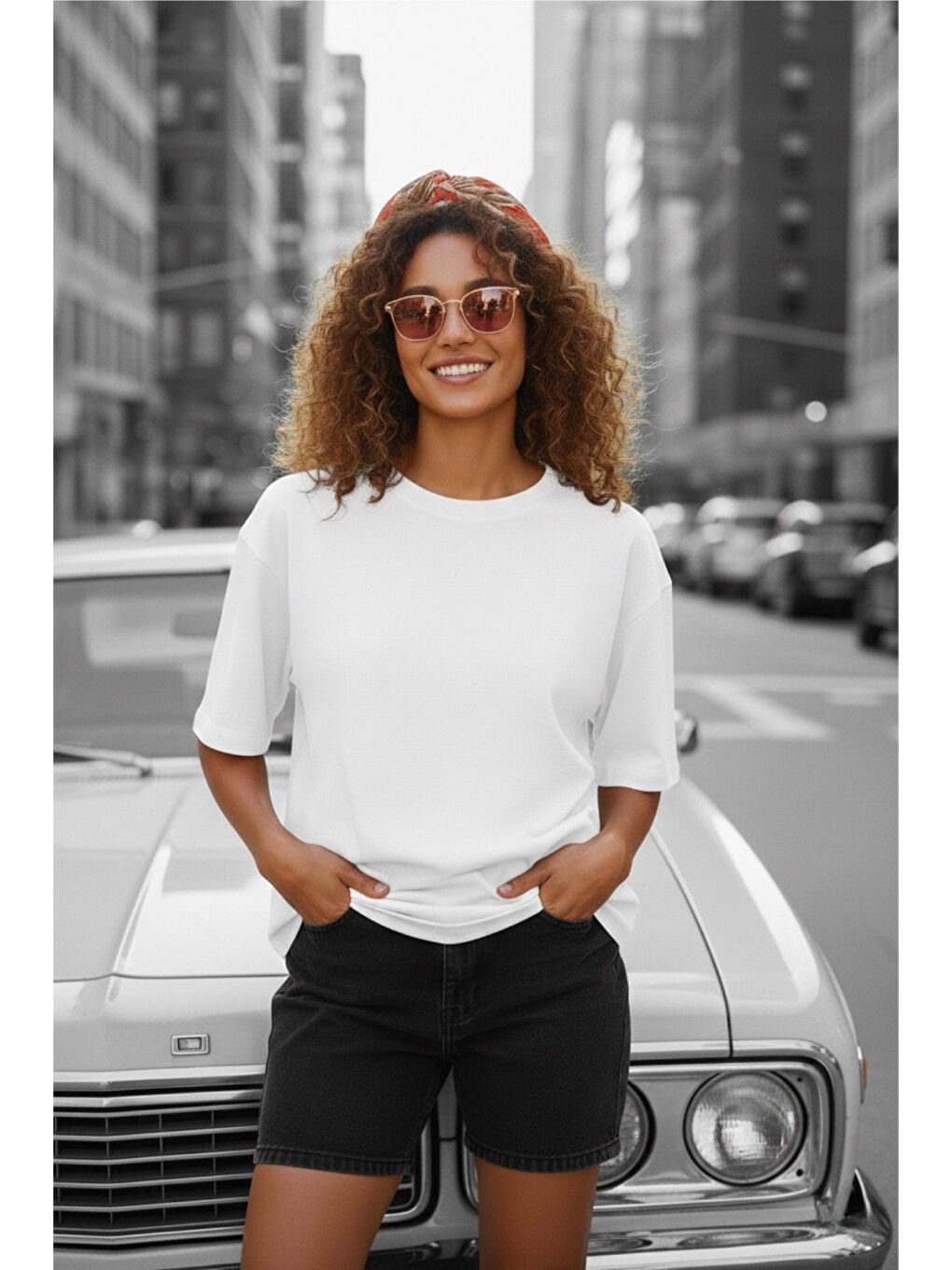 Beyaz Mily Kadın Oversize Basic Bisiklet Yaka Pamuklu T-Shirt Rahat Kesim Unisex Sevgili Kombini-1