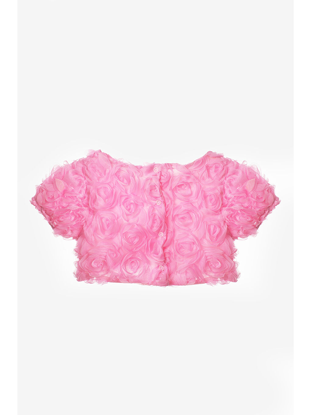 Pembe Gül Aplike Detaylı Kız Çocuk Crop Bluz - Millie-1