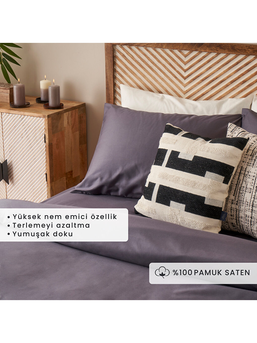 %100 Pamuk Saten Supreme Basic Çift Kişilik Nevresim Seti Antrasit (200x220 cm)-1