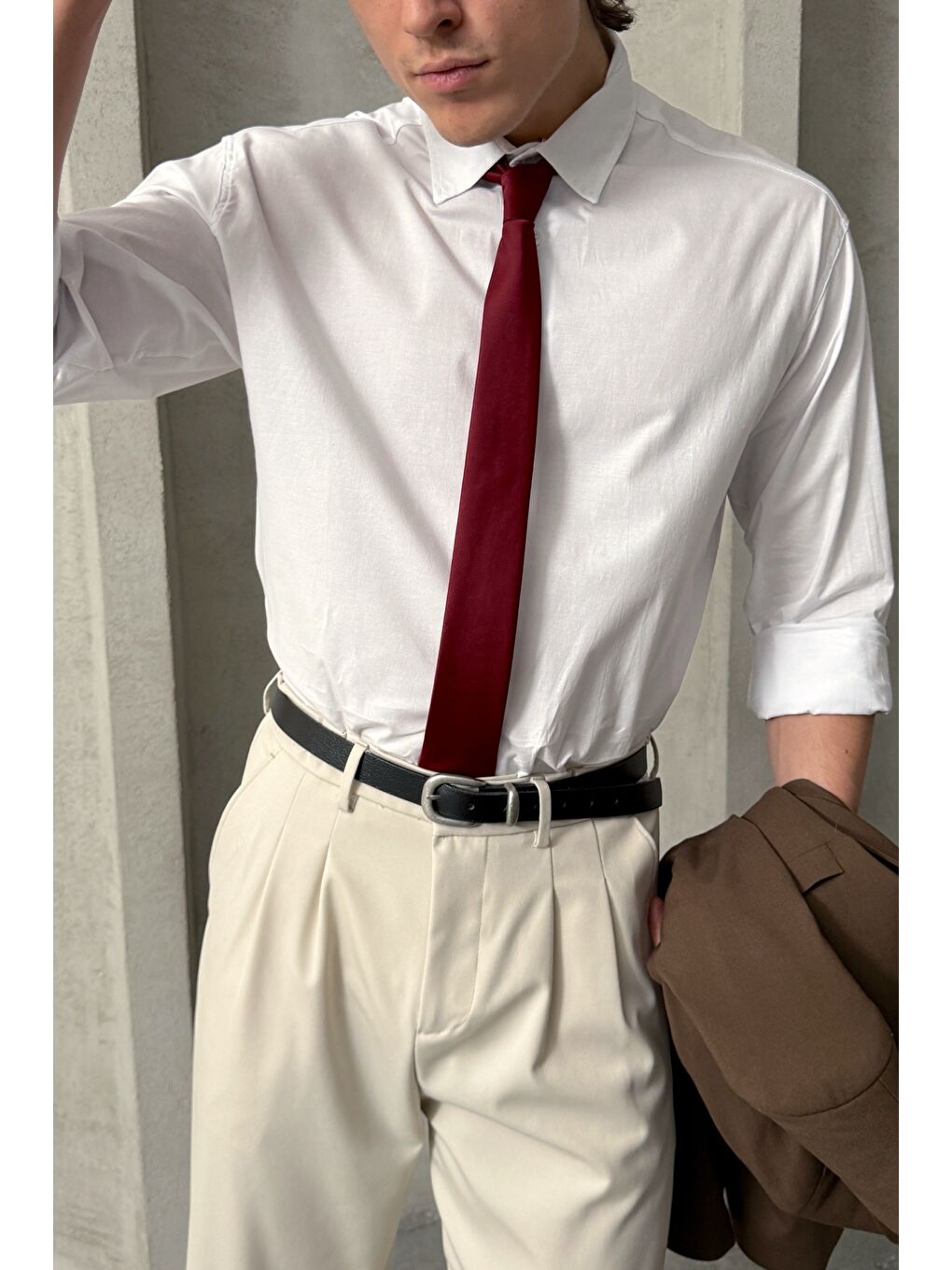 Beyaz Erkek Oversize Pamuklu Poplin Gömlek-2