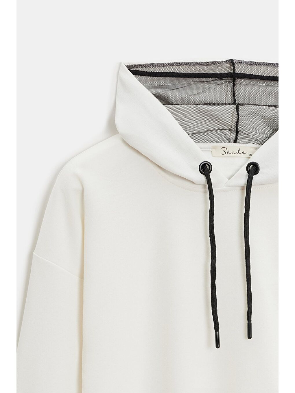 Ekru Kadın Oversize Kapüşonlu Basic Hoodie Sweatshirt-1