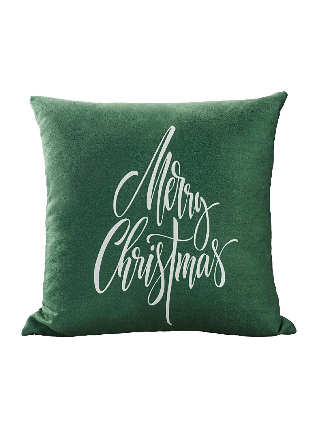 Yılbaşı Noel Temalı "Merry Christmas" Beyaz Yazı Baskılı Kırlent Kılıfı - Yeşil 43x43-1