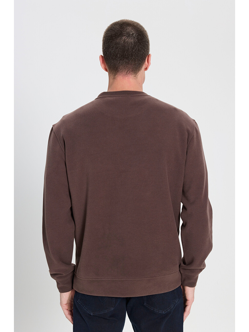 Regular Fit Normal Kesim Bisiklet Yaka Koyu Kahverengi Sweatshirt-4